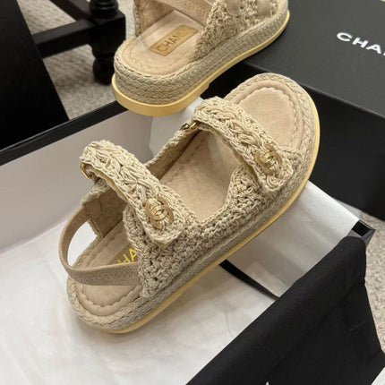 CC FOOTWEAR – BEIGE BRAIDED RAFFIA SANDALS