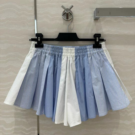 AW Pleated Mini Shorts in Blue Cotton