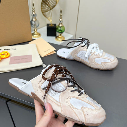 MIUxNEW 530 MULES SNEAKER IN LIGHT BROWN ECRU SUEDE
