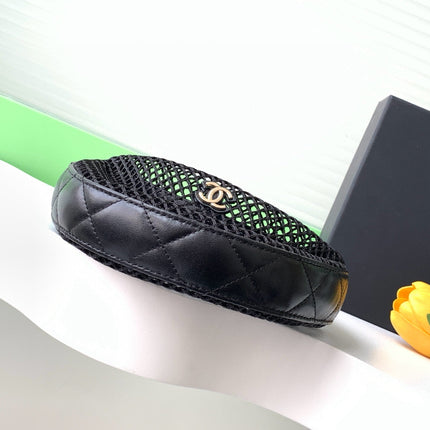 CC 25S POUCH IN BLACK LAMBSKIN WITH MESH GOLD HARDWARE