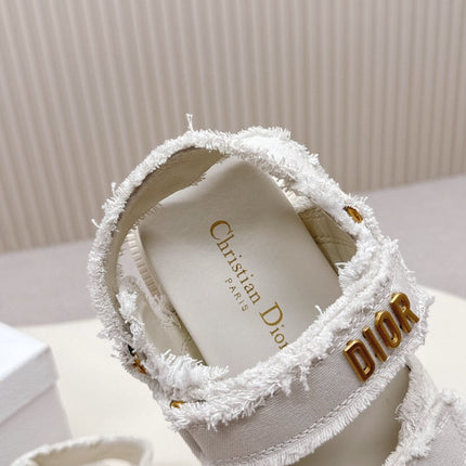 D-SANDAL IN WHITE CANVAS GOLD HARDWARE