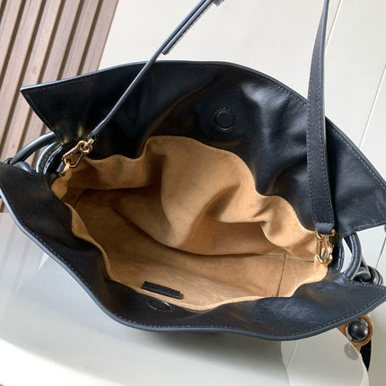 LOE MEDIUM 30 FLAMENCO KNOT IN BLACK LAMBSKIN GLOGO