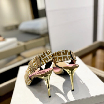 RUBY SANDALS IN BEIGE CALFSKIN AND PB LABYRINTH CANVAS