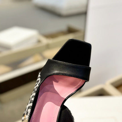 RUBY SANDALS IN BLACK CALFSKIN AND PB LABYRINTH CANVAS