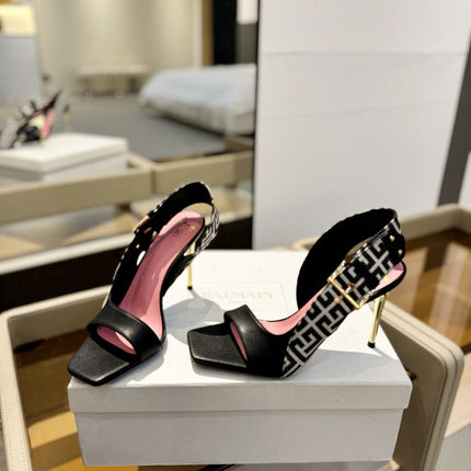 RUBY SANDALS IN BLACK CALFSKIN AND PB LABYRINTH CANVAS