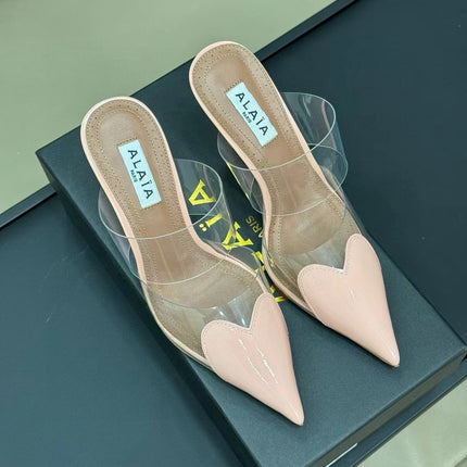 ALAIA HIGH MULES IN LIGHT PINK PATENT CALFSKIN AND FILM