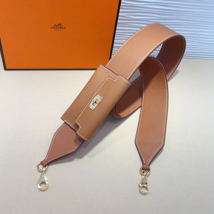 HM KELLY PURSE STRAP IN BROWN CALFSKIN WITH MINI POUCH GOLD HARDWARE