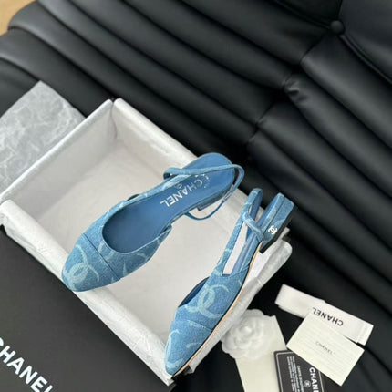 CC FLAT SLINGBACK IN LIGHT BLUE DENIM