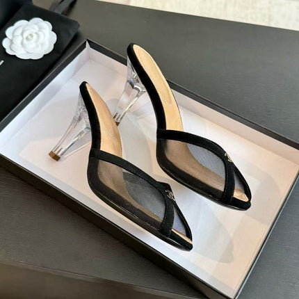 CC TRANSPARENT HIGH HEELS IN BLACK MESH