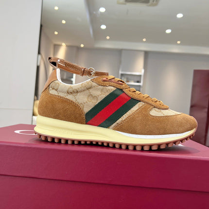 GG SNEAKERS IN BROWN AND BEIGE CANVAS MIX SUEDE