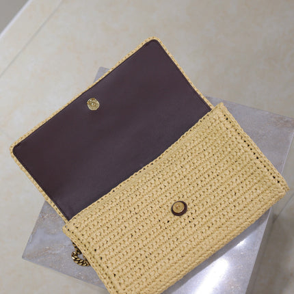 YSL KATE BAG CROSSBODY 26 IN BEIGE WOVEN RAFFIA GOLD HARDWARE