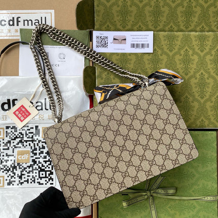 GG DIONYSUS SHOULDER BAG IN BEIGE CANVAS SILVER HARDWARE