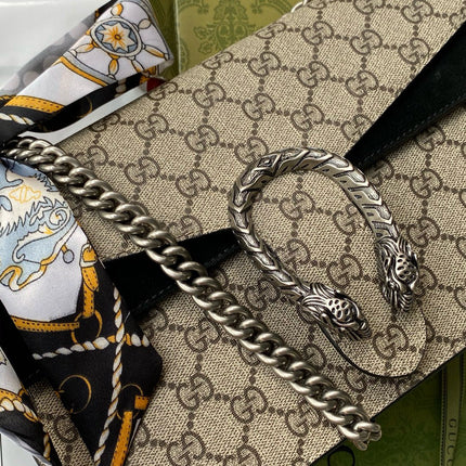 GG DIONYSUS SHOULDER BAG IN BEIGE CANVAS SILVER HARDWARE