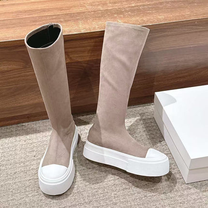 THE ROW HIGH BOOTS IN DARK BEIGE SUEDE
