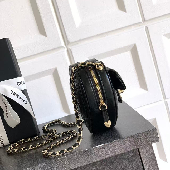 CC HEART QUILTED SHOULDER BAG 13 IN BLACK CALFSKIN TP3