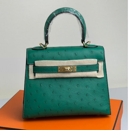 HM 25S KELLY 25CM IN TEAL GREEN OSTRICH GOLD HARDWARE