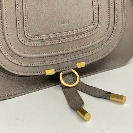 CHLOE MARCIE DOUBLE CARRY BAG IN GREY CALFSKIN GOLD HARDWARE