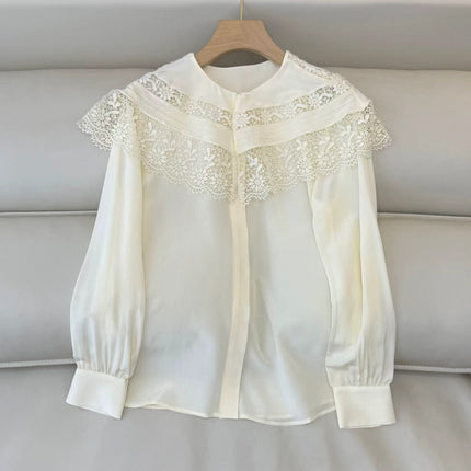 CHLOE LACE-TRIMMED SHIRT IN WHITE