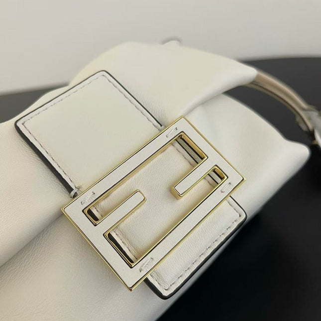 FENDI 26S SMALL MAMMA BAGUETTE BAG 16 IN CREAM WHITE LAMBSKIN