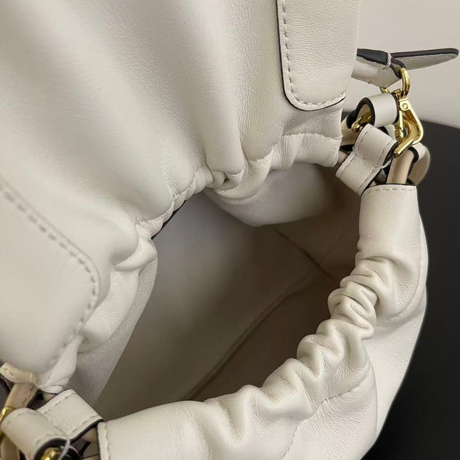 FENDI 26S SMALL MAMMA BAGUETTE BAG 16 IN CREAM WHITE LAMBSKIN