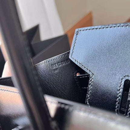 HM 26S BIRKIN BAG 30 IN BLACK CALFSKIN SILVER BUCKLE 14526