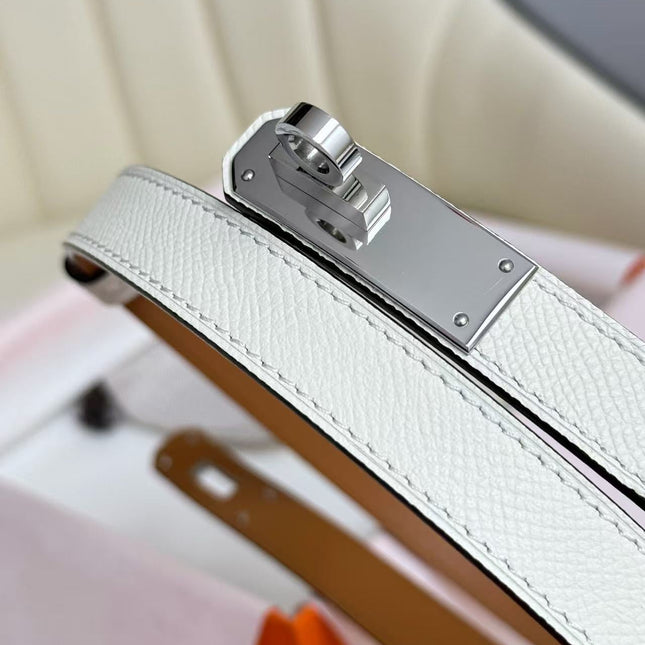 HM 26S KELLY BELT IN WHITE SILVER LOCK HARDWARE 25526