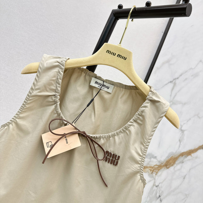 MIU MIU 26S CROP TOP PANAMA IN BEIGE COTTON  POPLIN