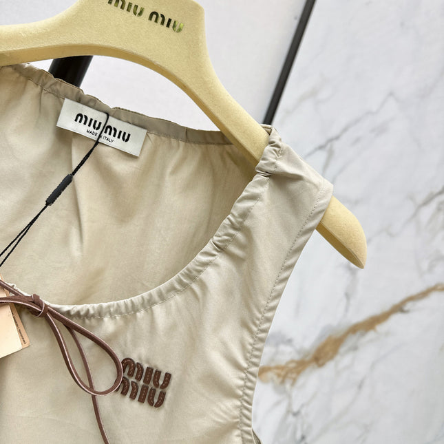 MIU MIU 26S CROP TOP PANAMA IN BEIGE COTTON  POPLIN