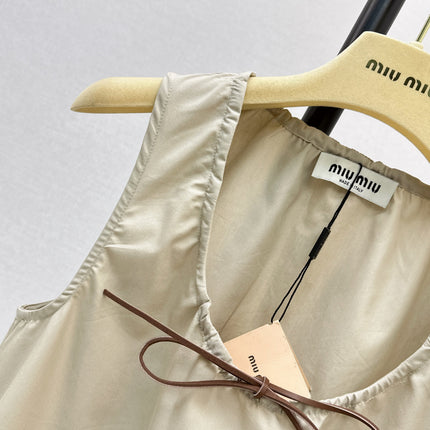 MIU MIU 26S CROP TOP PANAMA IN BEIGE COTTON  POPLIN