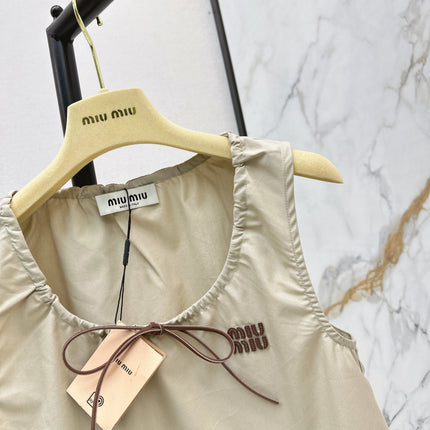 MIU MIU 26S CROP TOP PANAMA IN BEIGE COTTON  POPLIN