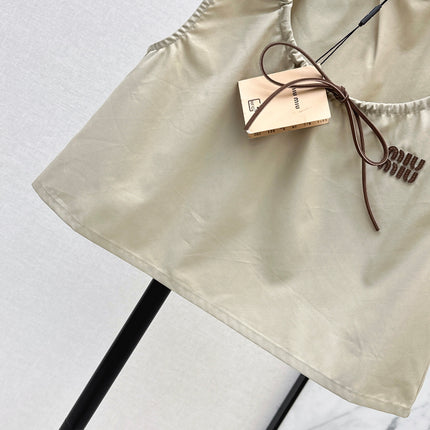 MIU MIU 26S CROP TOP PANAMA IN BEIGE COTTON  POPLIN