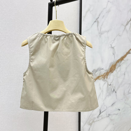 MIU MIU 26S CROP TOP PANAMA IN BEIGE COTTON  POPLIN