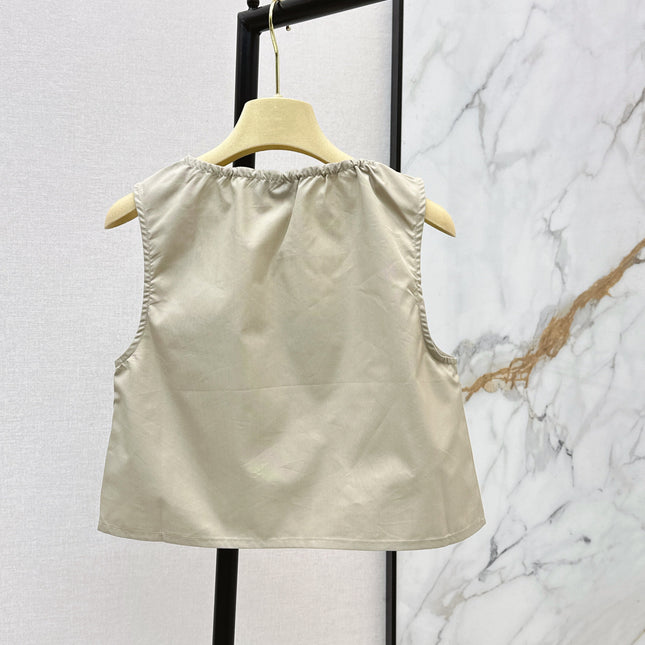MIU MIU 26S CROP TOP PANAMA IN BEIGE COTTON  POPLIN
