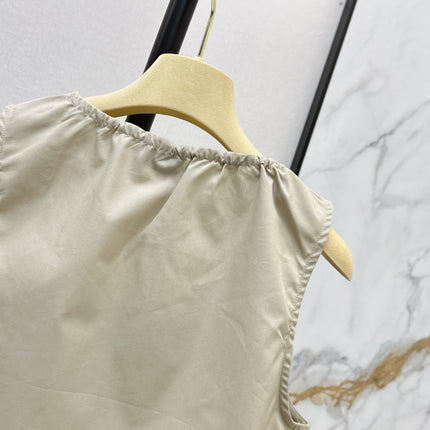 MIU MIU 26S CROP TOP PANAMA IN BEIGE COTTON  POPLIN