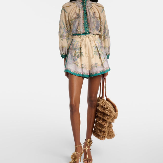 ZIMMERMANN 26 INDRA PRINTED SHIRT AND SHORTS SET STYLE 9626