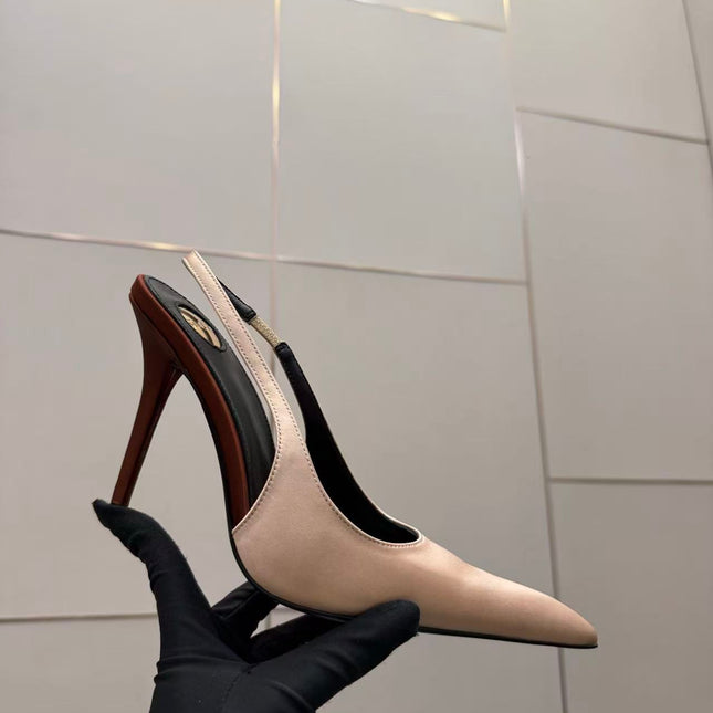 YSL DEROCHE 110 CREPE SATIN SLINGBACK PUMPS