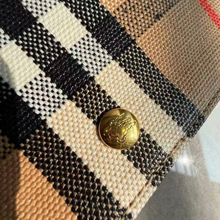 BURBERRY 26S VINTAGE CHECK TOTE BAG IN ARCHIVE BEIGE & BLACK CANVAS