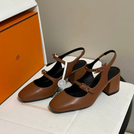 HERMES 26S SANDAL PUMPS IN GOLD BROWN CALFSKIN