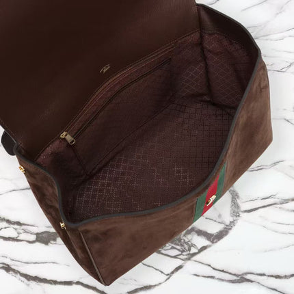 GUCCI 26S SHOULDER BAG 37 IN BROWN SUEDE WITH WEB STRIPE