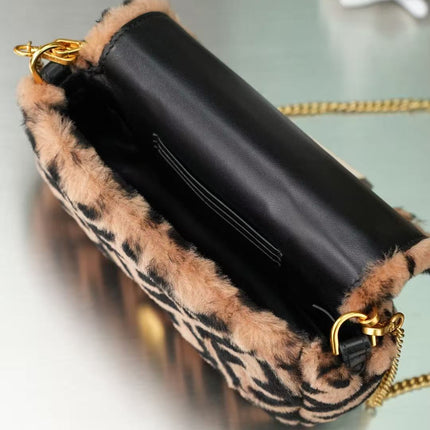 FENDI MINI BAGUETTE 20 IN BROWN FF SHEARLING