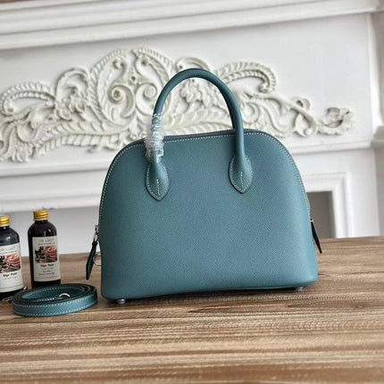 HM 26S BOLIDE HANDBAG 25 IN DENIM BLUE GRAINED CALFSKIN