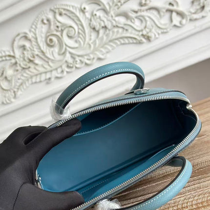 HM 26S BOLIDE HANDBAG 25 IN DENIM BLUE GRAINED CALFSKIN