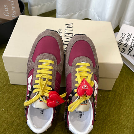 VALENTINO 26S SNEAKERS IN BURGUNDY AND BROWN SUEDE WITH BUTTERFLY EMBROIDERY