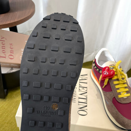VALENTINO 26S SNEAKERS IN BURGUNDY AND BROWN SUEDE WITH BUTTERFLY EMBROIDERY