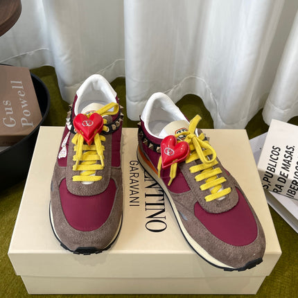 VALENTINO 26S SNEAKERS IN BURGUNDY AND BROWN SUEDE WITH BUTTERFLY EMBROIDERY
