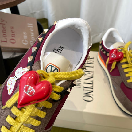 VALENTINO 26S SNEAKERS IN BURGUNDY AND BROWN SUEDE WITH BUTTERFLY EMBROIDERY