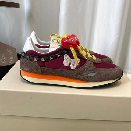 VALENTINO 26S SNEAKERS IN BURGUNDY AND BROWN SUEDE WITH BUTTERFLY EMBROIDERY