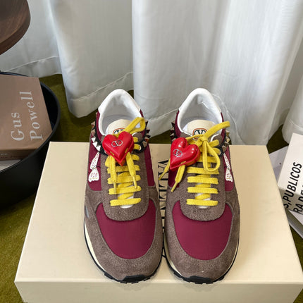 VALENTINO 26S SNEAKERS IN BURGUNDY AND BROWN SUEDE WITH BUTTERFLY EMBROIDERY