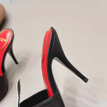VALENTINO 26S HIGH HEEL MULES 100 MM IN BLACK AND RED LINING CALFSKIN
