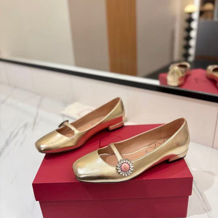 VALENTINO 26S MARY JANE FLATS IN GOLD CLAFSKIN PATENT